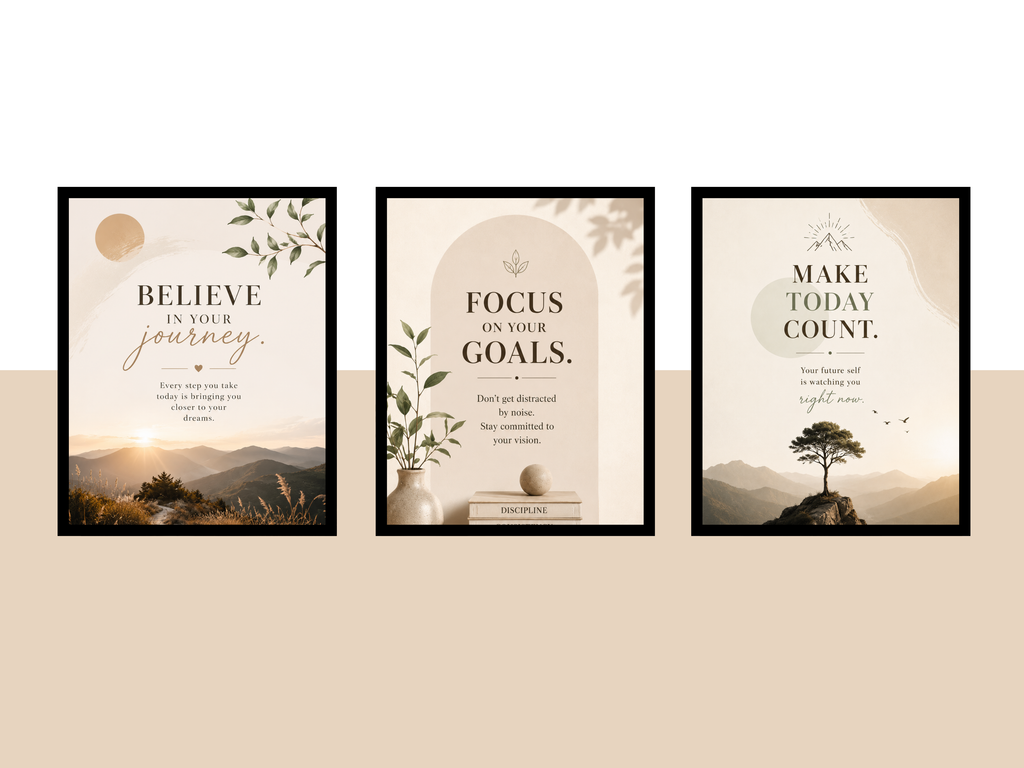 Set of 3 A4 Motivational Wall Frames | Black Frame | Premium Wall Decor for Living Room, Bedroom & Office
