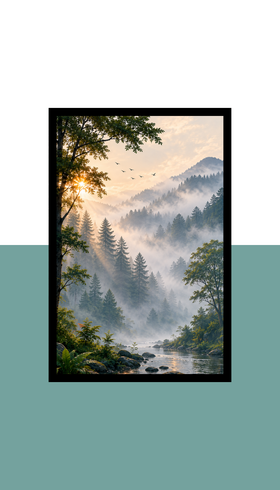 Forest Mist Wall Art Frame | Black MDF | A4 A3 A2 A1 | Nature Landscape Home Decor