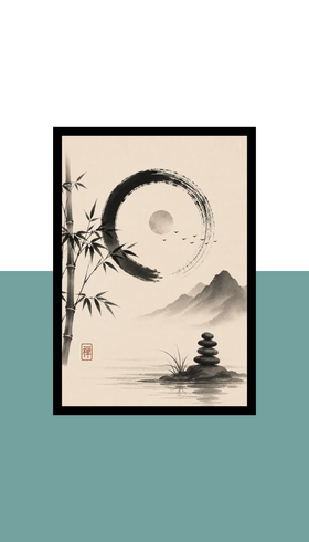 Japanese Zen Wall Art Frame | Black MDF | A4 A3 A2 A1 | Meditation & Minimalist Home Decor