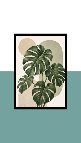 Monstera Leaf Illustration Wall Art Frame | Black MDF | A4 A3 A2 A1 | Botanical Home Decor