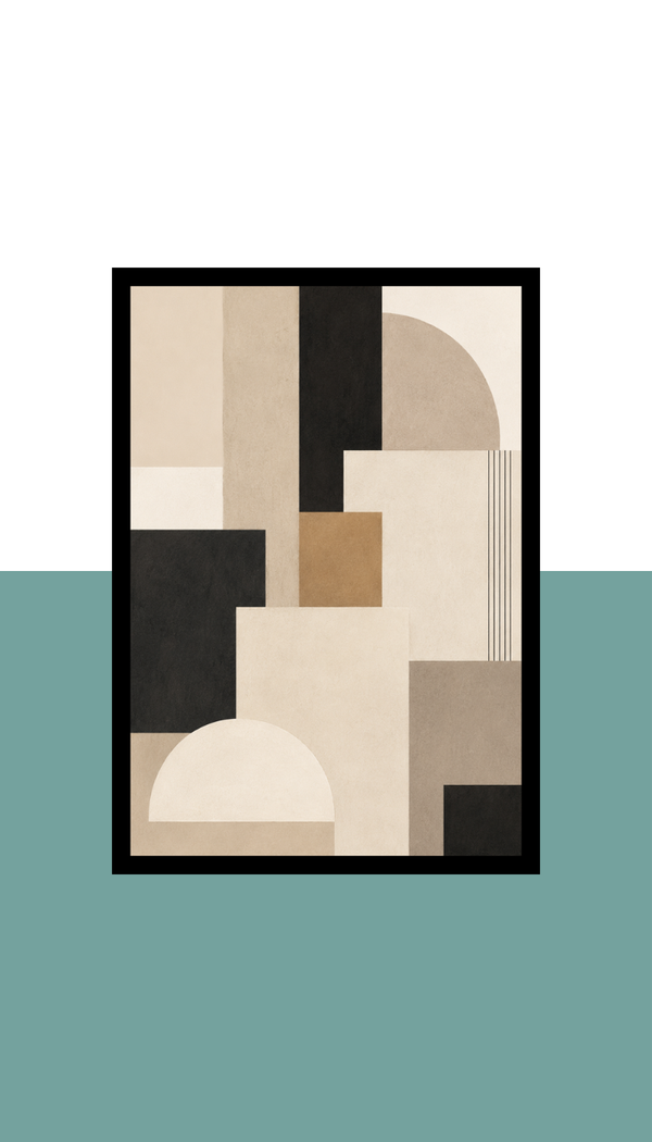 Neutral Geometric Blocks Wall Art Frame | Black MDF | A4 A3 A2 A1 | Minimalist Home Decor