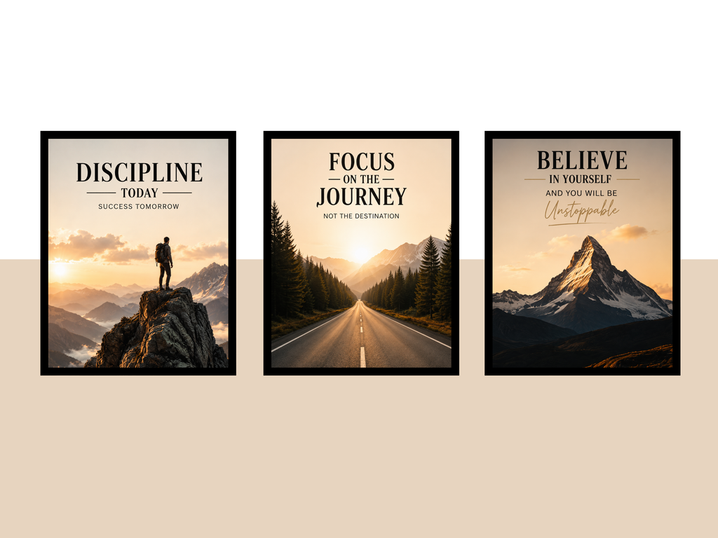 Set of 3 A4 Motivational Wall Frames | Black Frame | Premium Wall Decor for Living Room, Bedroom & Office