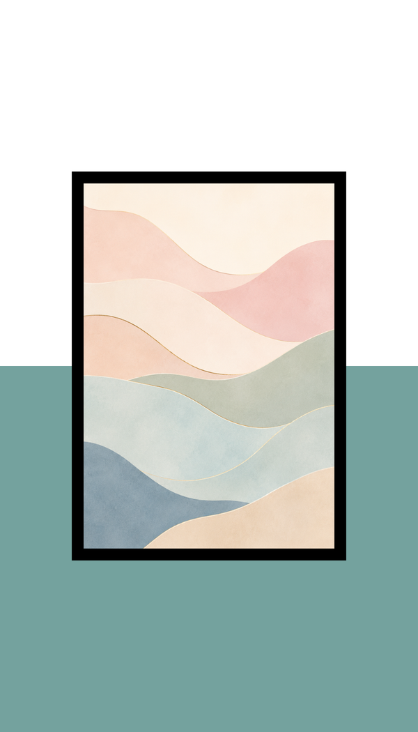 Soft Pastel Waves Wall Art Frame | Black MDF | A4 A3 A2 A1 | Bedroom & Living Room Decor
