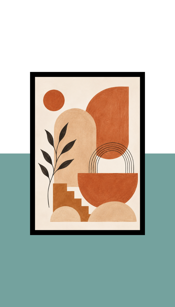 Terracotta Shapes Abstract Wall Art Frame | Black MDF | A4 A3 A2 A1 | Boho Home Decor