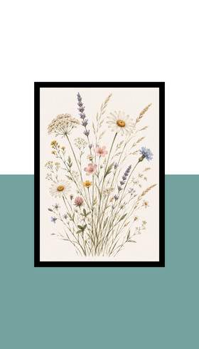 Wildflowers Wall Art Frame | Black MDF | A4 A3 A2 A1 | Floral Boho Home Decor