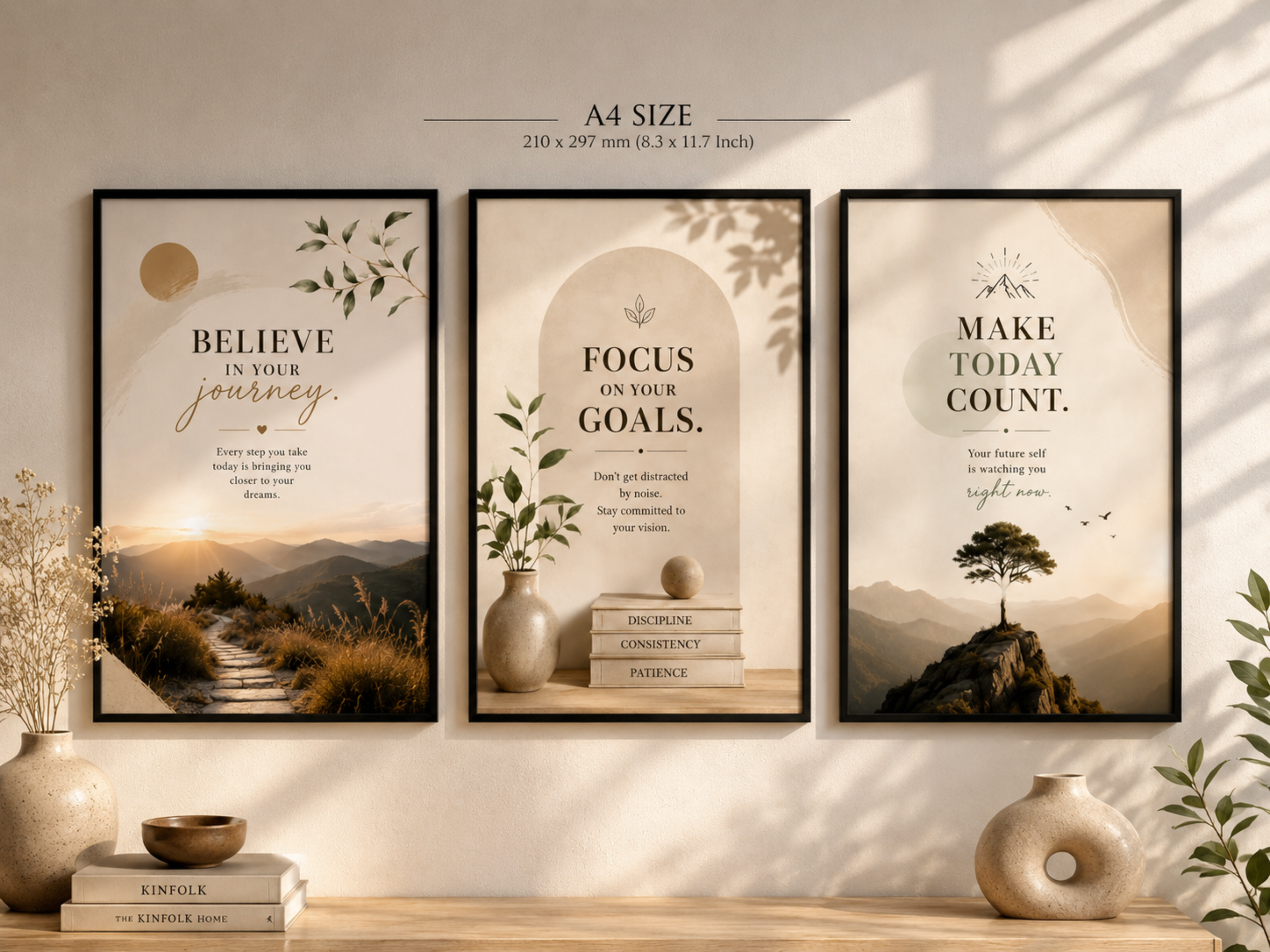 Set of 3 A4 Motivational Wall Frames | Black Frame | Premium Wall Decor for Living Room, Bedroom & Office