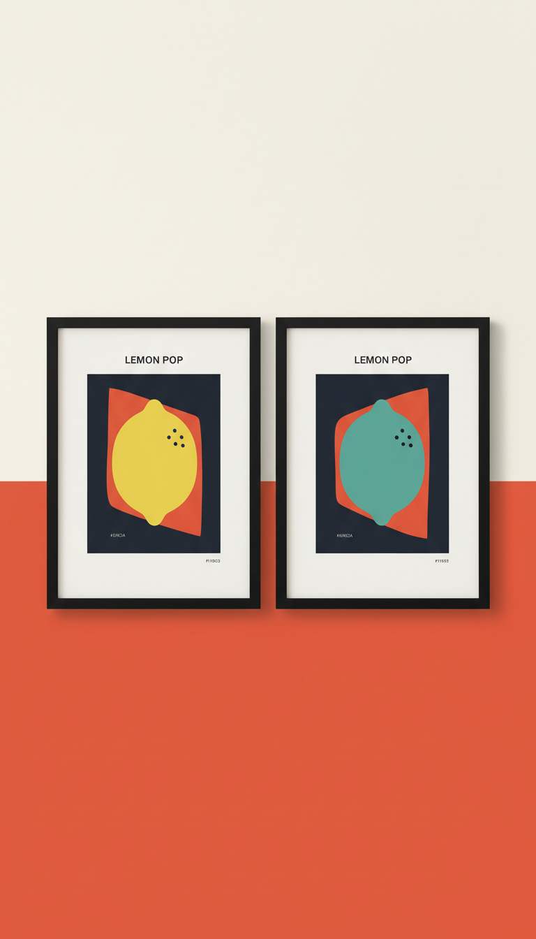 Lemon Pop minimalist fine art print A4 Size | Set of 2