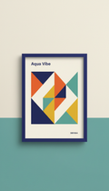 Aqua Vibe geometric poster in indigo frame A4 Size | Black Border