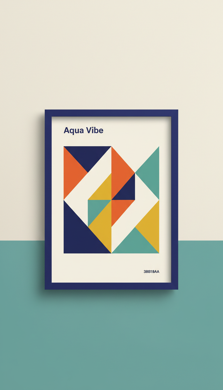 Aqua Vibe geometric poster in indigo frame A4 Size | Black Border