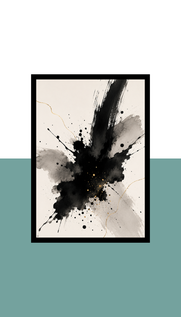 Black Ink Splash Abstract Wall Art Frame | Black MDF | A4 A3 A2 A1 | Modern Home Decor