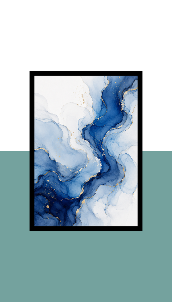 Blue Fluid Art Abstract Wall Frame | Black MDF | A4 A3 A2 A1 | Boho Living Room Decor