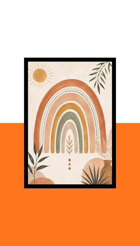 Boho Rainbow Wall Art Frame | Black MDF | A4 A3 A2 A1 | Colourful Boho Home Decor